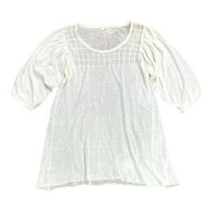 Margaret O’Leary Ivory Semi Sheer Knit Linen Tunic Top M